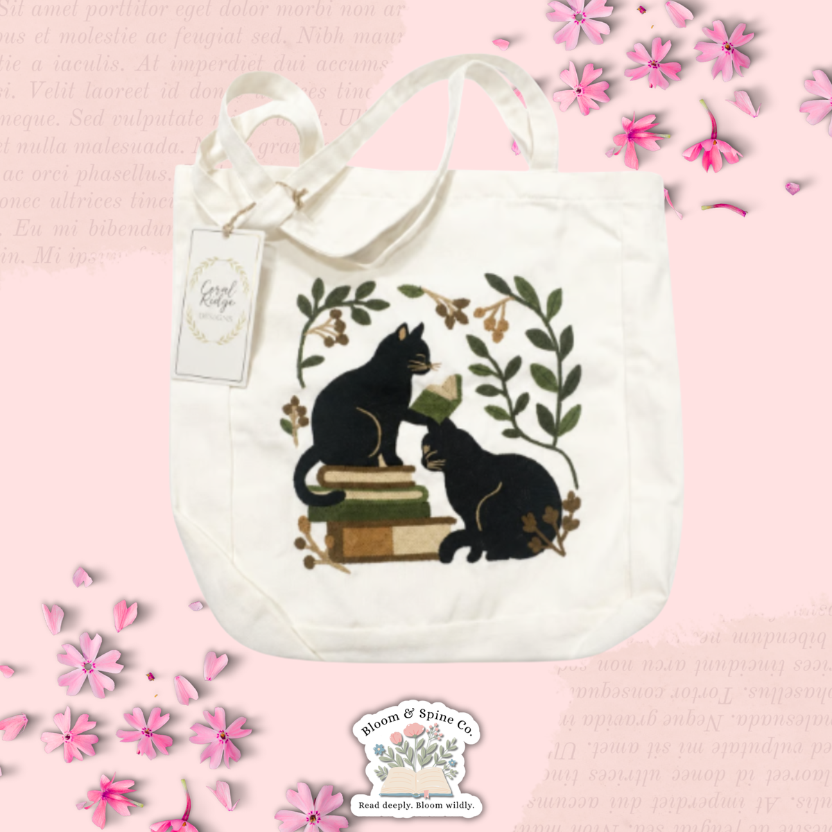 2 Black Cats on Top of Books Tote Bag
