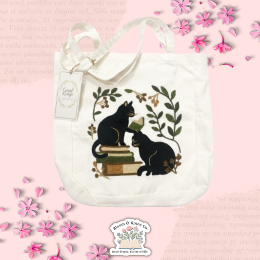 2 Black Cats on Top of Books Tote Bag